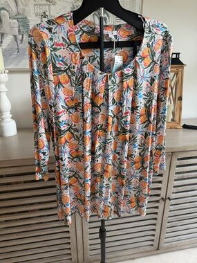Women’s Intro Orange Print 3/4 sleeve Scoop Neck Top